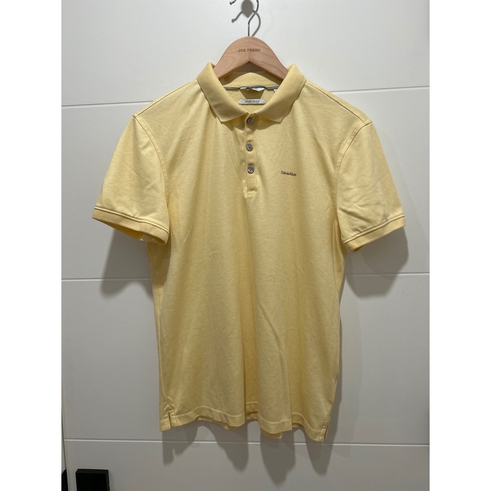 Calvin Klein Liquid Touch Polo Shirt Yellow Heather Short Sleeve Small